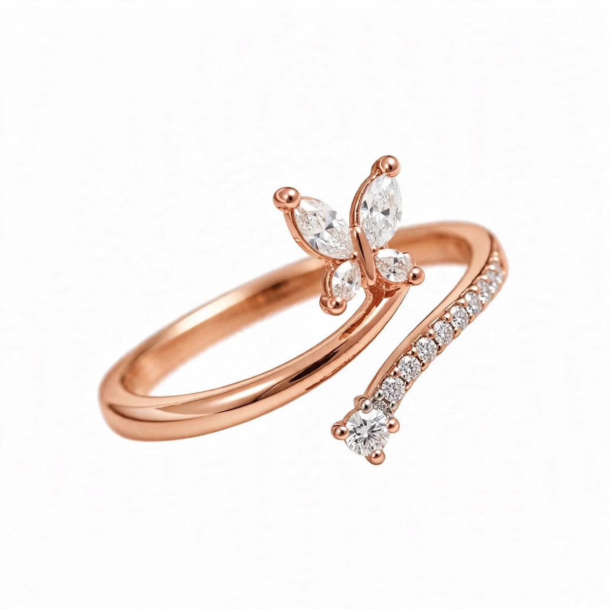 14K Rose Gold Marquise Diamond Butterfly Wrap Ring