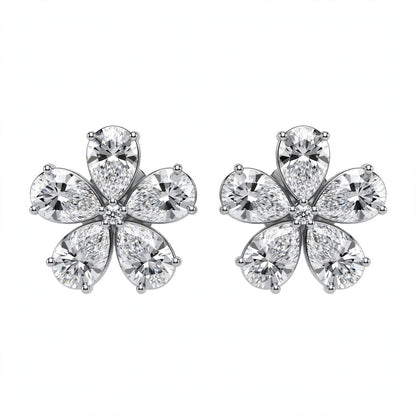 14K White Gold Pear-Shaped Diamond Flower Cluster Stud Earrings