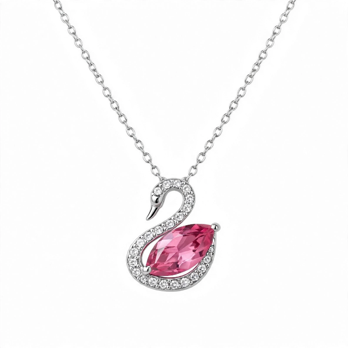 925 Sterling Silver Blue Crystal Swan Pendant Necklace