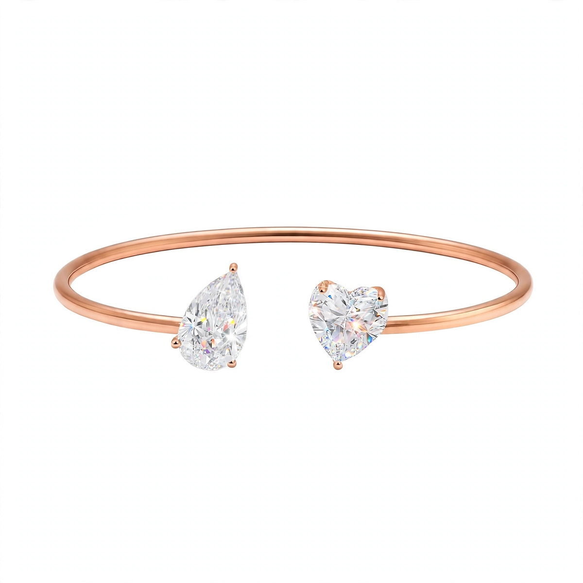 14K Rose Gold Toi et Moi Open Cuff Bracelet