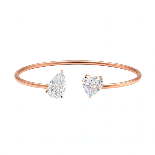14K Rose Gold Toi et Moi Open Cuff Bracelet