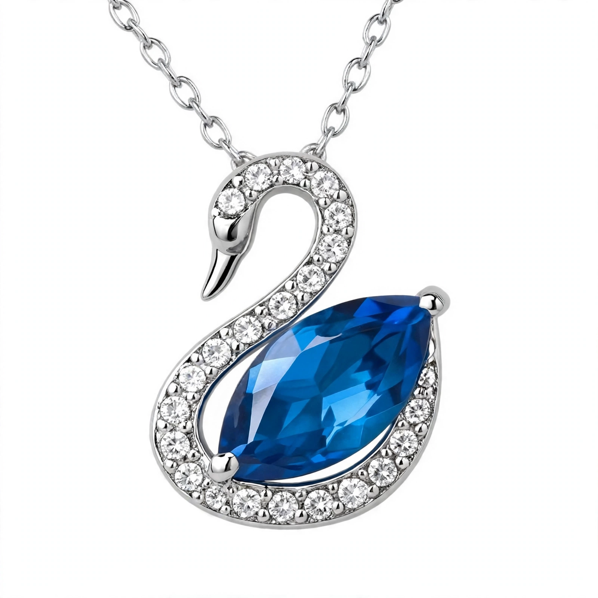 925 Sterling Silver Blue Crystal Swan Pendant Necklace