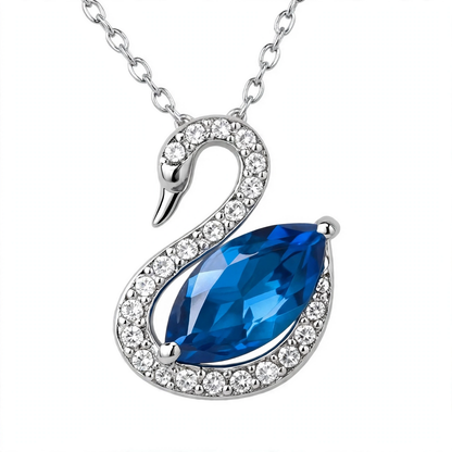 925 Sterling Silver Blue Crystal Swan Pendant Necklace