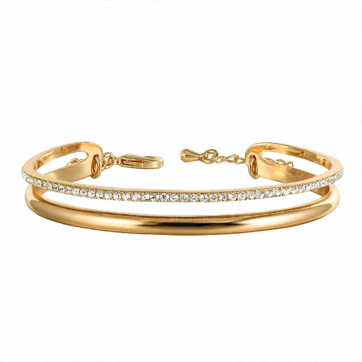 14K Rose Gold Double-Row Crystal Cuff Bangle
