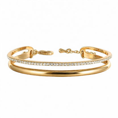 14K Rose Gold Double-Row Crystal Cuff Bangle