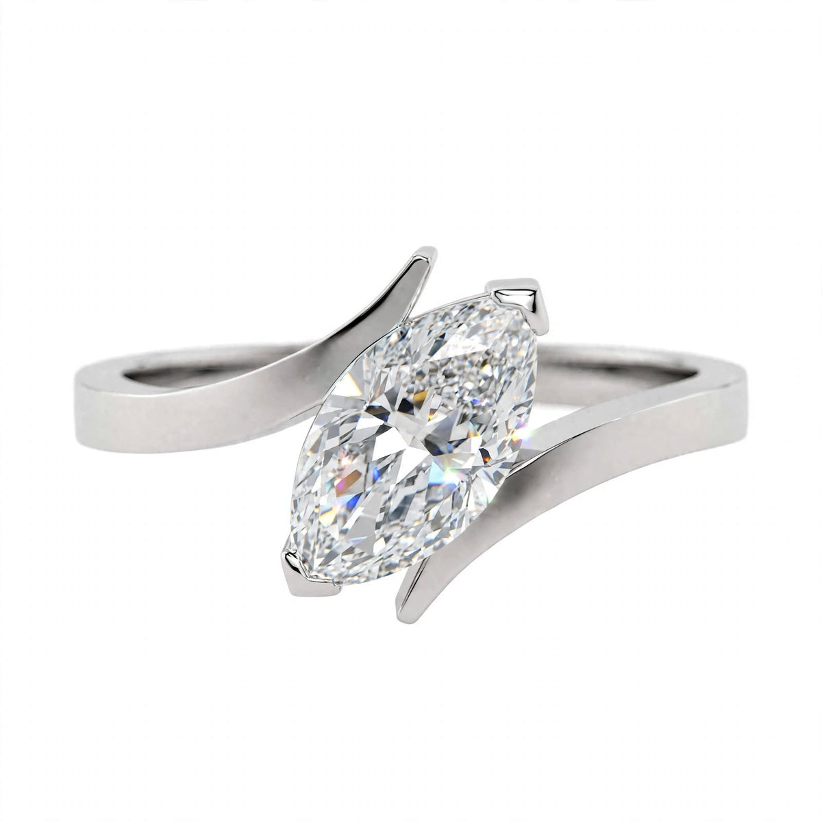 18K Yellow Gold Marquise Cut Lab Grown Diamond Bypass Engagement Ring