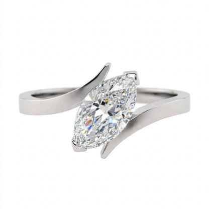 18K Yellow Gold Marquise Cut Lab Grown Diamond Bypass Engagement Ring