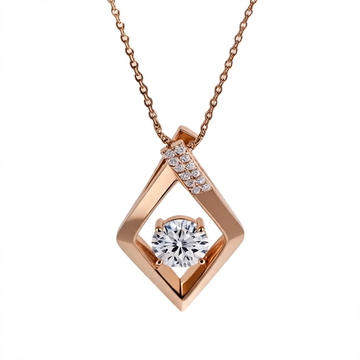14K Yellow Gold Geometric Rhombus Solitaire Pendant