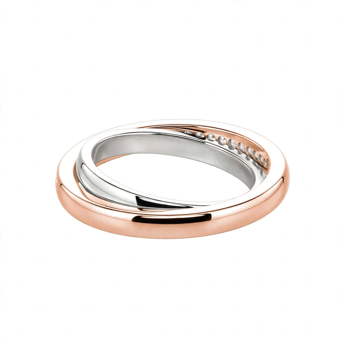 18K Gold Half-Paved Diamond Crossover Wedding Band