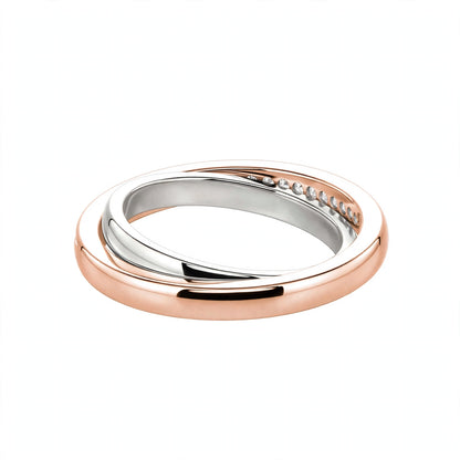 18K Gold Half-Paved Diamond Crossover Wedding Band