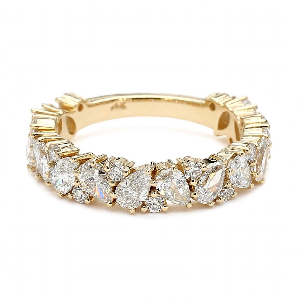 14K Rose Gold Asymmetric Pear & Round Diamond Cluster Eternity Band