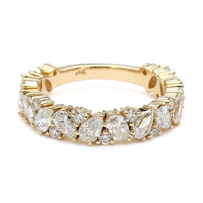 14K Rose Gold Asymmetric Pear & Round Diamond Cluster Eternity Band