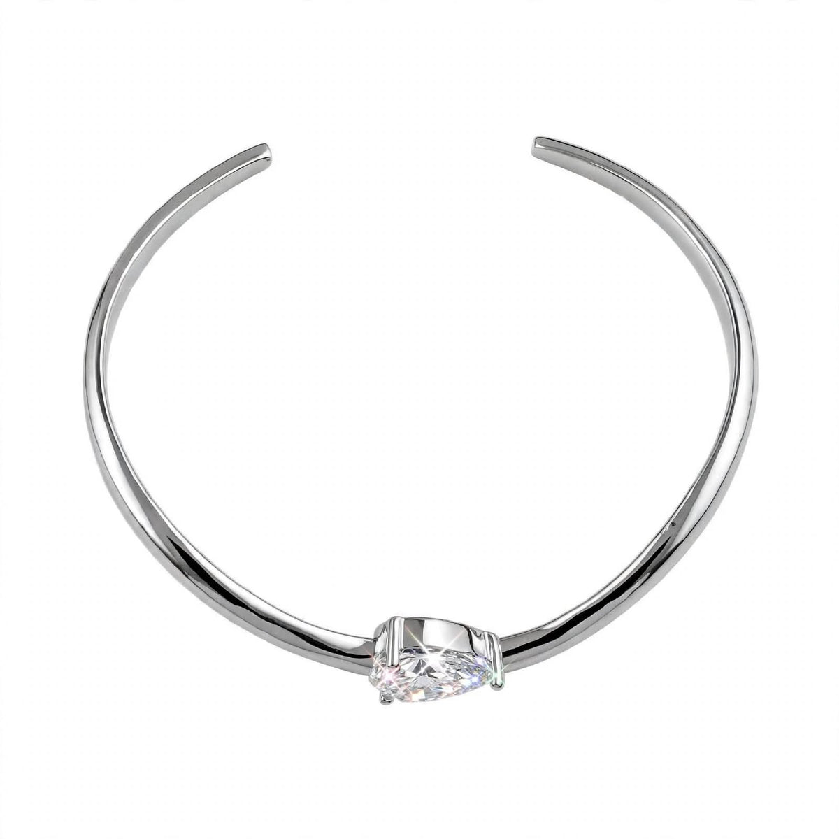 14K Yellow Gold Pear-Cut Solitaire Wave Cuff Bangle