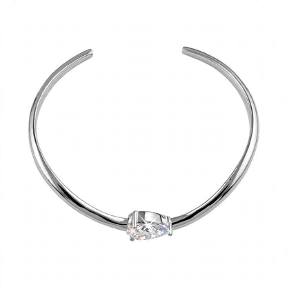 14K Yellow Gold Pear-Cut Solitaire Wave Cuff Bangle