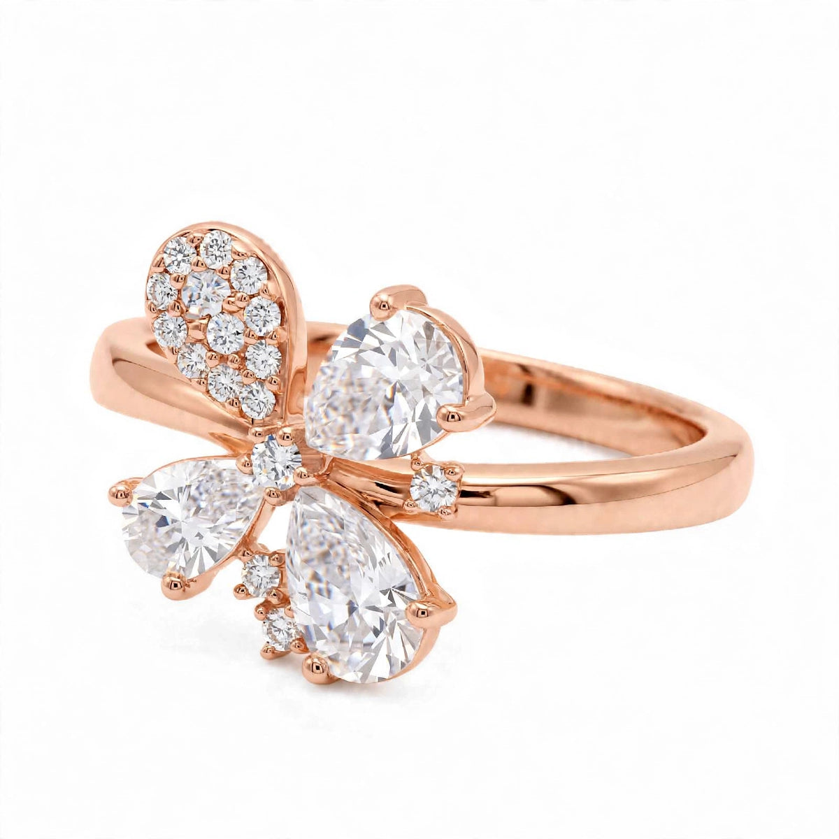 14K Yellow Gold Fancy Cluster Diamond Butterfly Ring