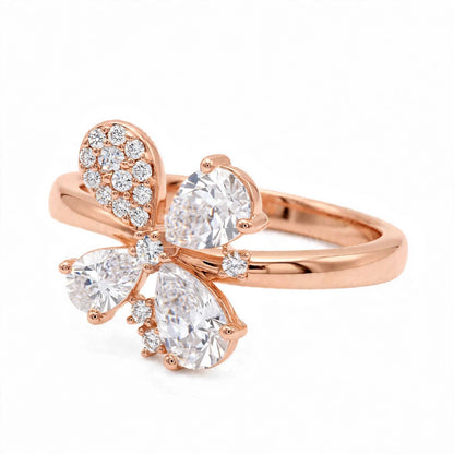 14K Yellow Gold Fancy Cluster Diamond Butterfly Ring