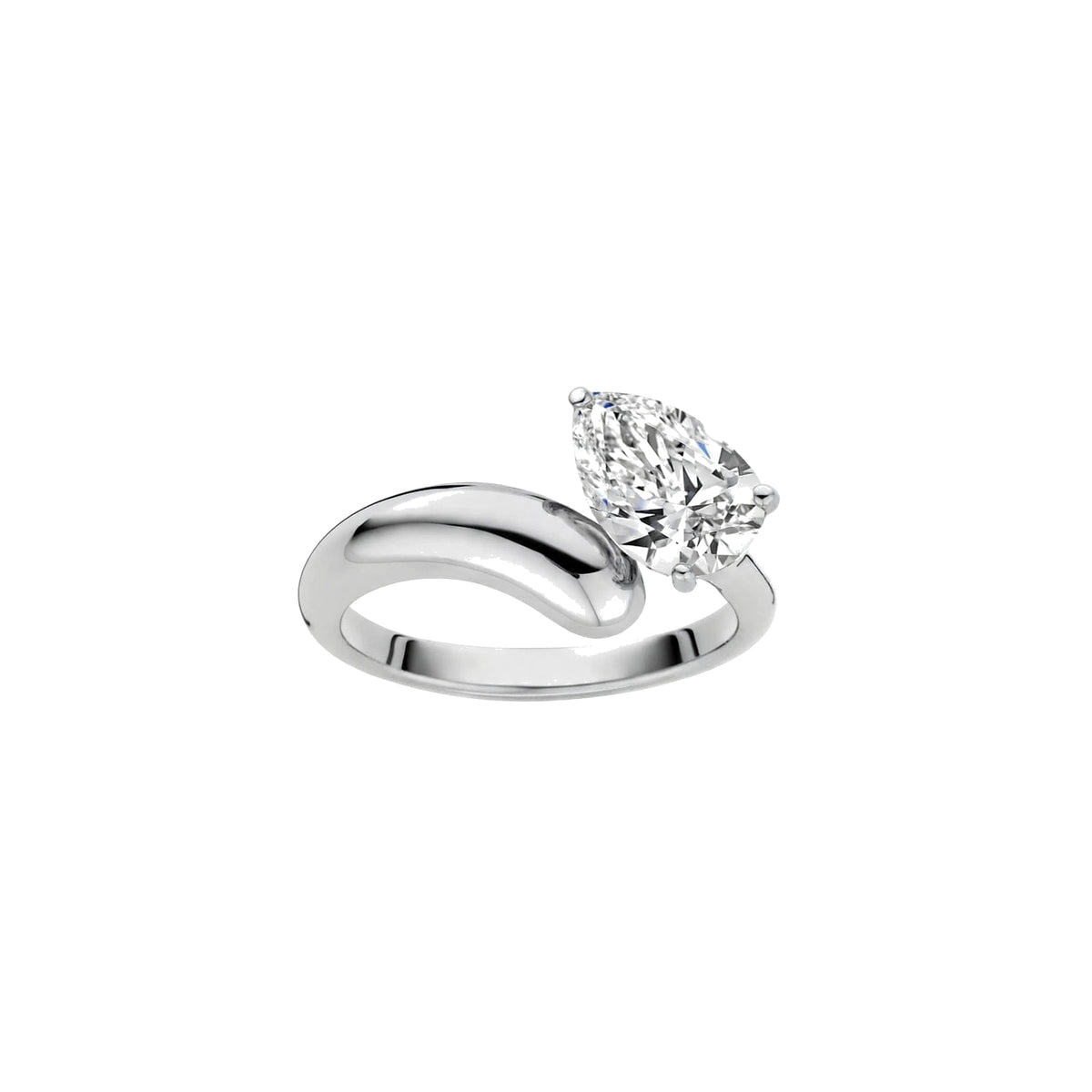 18K Yellow Gold Asymmetric Pear Cut Diamond Engagement Ring.