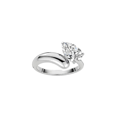 18K Yellow Gold Asymmetric Pear Cut Diamond Engagement Ring.