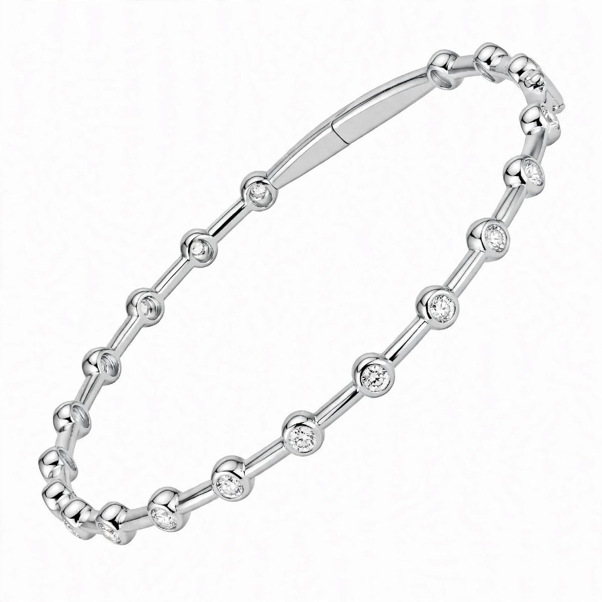 14K Yellow Gold Bezel-Set Diamond Station Bangle Bracelet