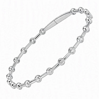 14K Yellow Gold Bezel-Set Diamond Station Bangle Bracelet