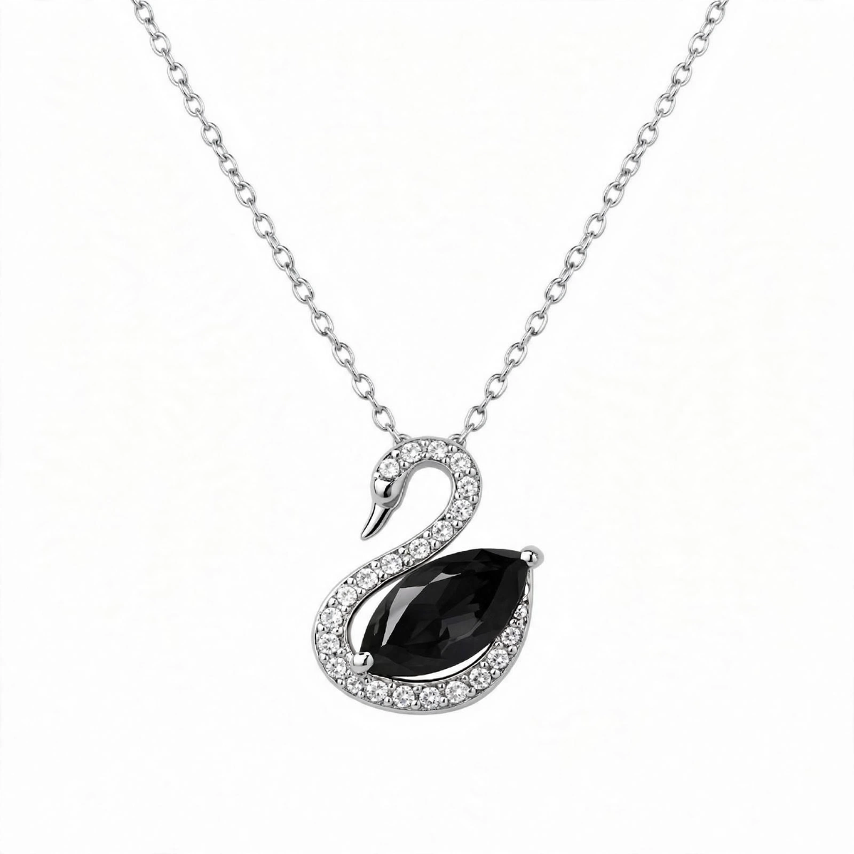 925 Sterling Silver Blue Crystal Swan Pendant Necklace