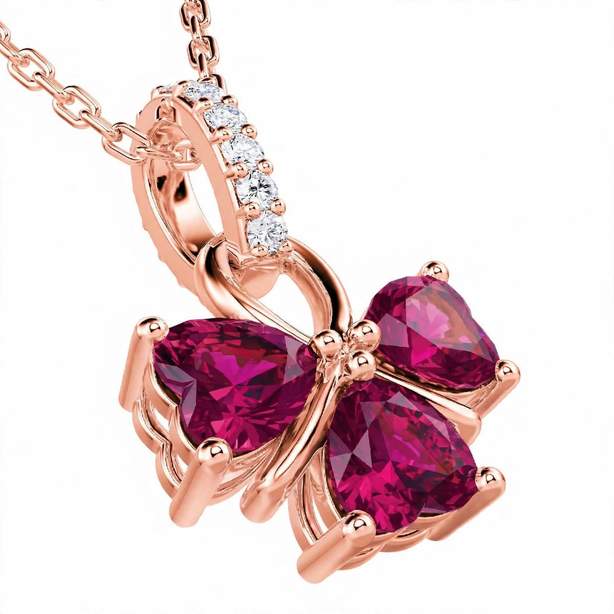 18K White Gold Ruby and Diamond Clover Pendant Necklace