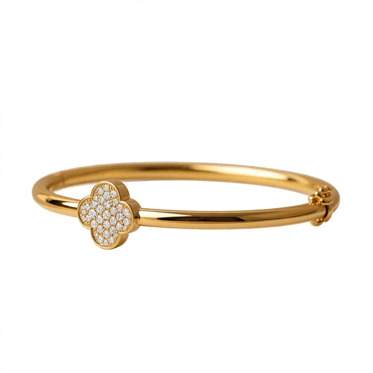 18K Yellow Gold Pavé Diamond Clover Bangle Bracelet