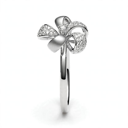 Elegant Rose Gold Flower Bow Ring with Pavé Cluster Diamonds – Fine Statement Jewelry