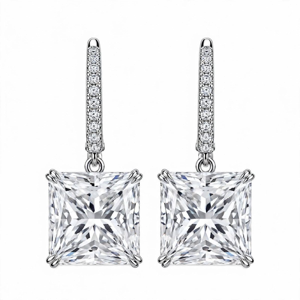 14K Yellow Gold Princess Cut Diamond Huggie Drop Earrings