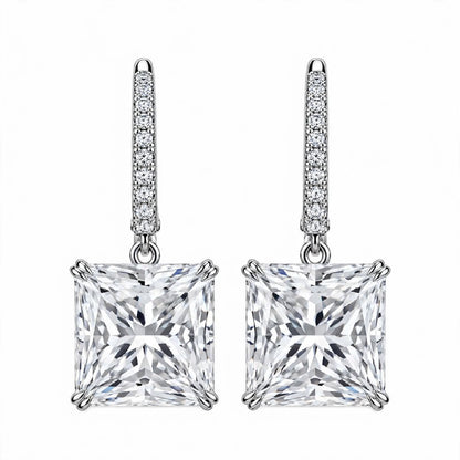 14K Yellow Gold Princess Cut Diamond Huggie Drop Earrings