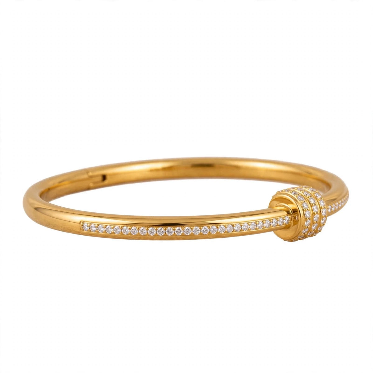 18K Yellow Gold Plated Triple Cylinder Pavé Bangle