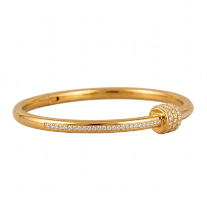 18K Yellow Gold Plated Triple Cylinder Pavé Bangle