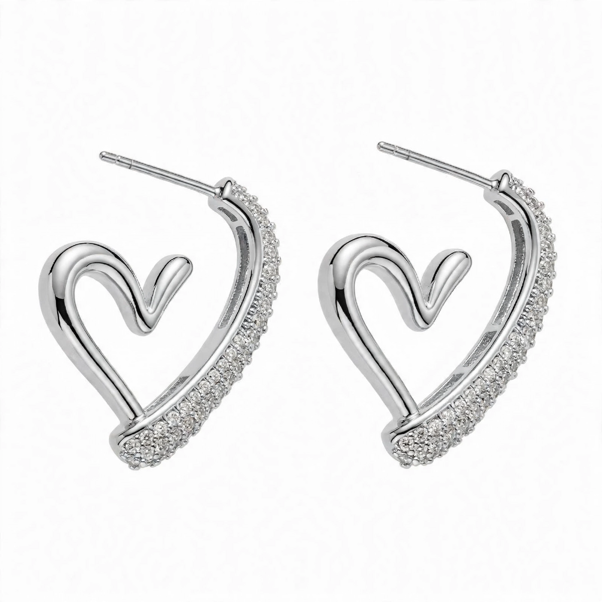 18K Gold Plated Crystal Pavé Open Heart Half Hoops