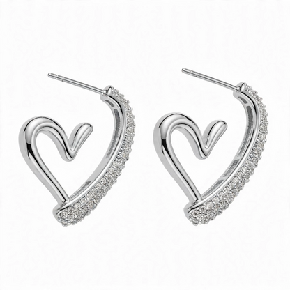 18K Gold Plated Crystal Pavé Open Heart Half Hoops