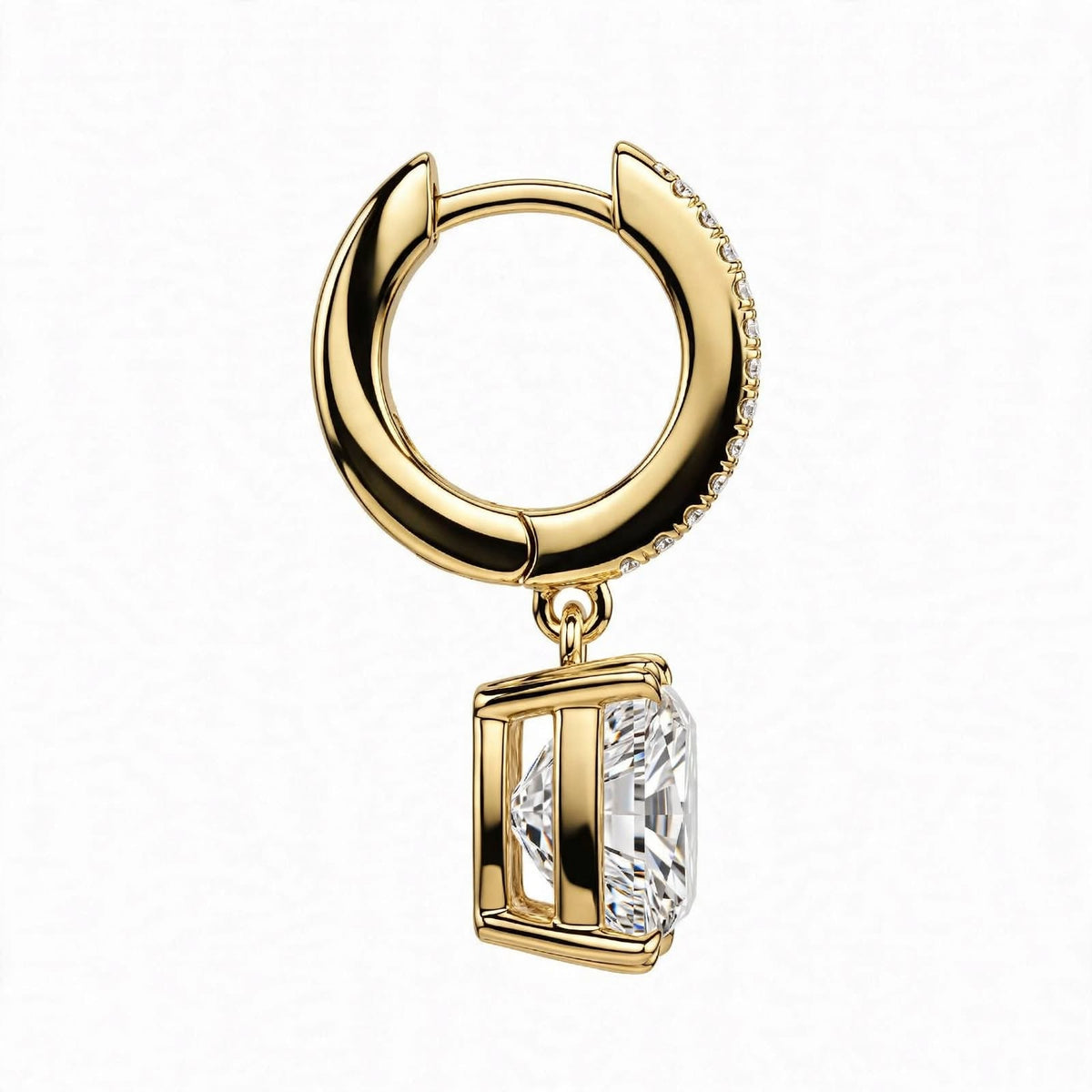 14K Yellow Gold Princess Cut Diamond Huggie Drop Earrings