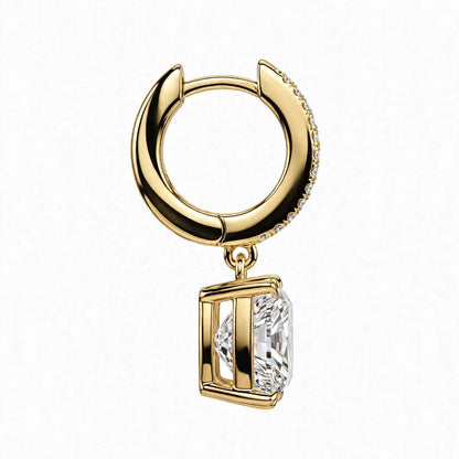 14K Yellow Gold Princess Cut Diamond Huggie Drop Earrings