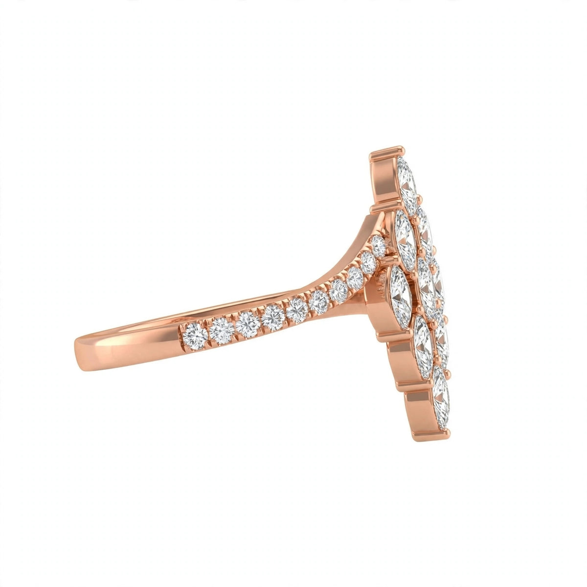 Yellow Gold Multi-Stone Marquise Diamond Cluster Bypass Ring