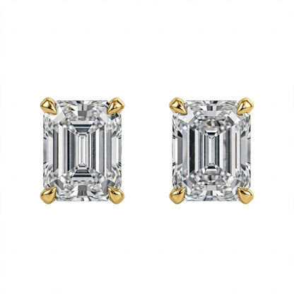 14K White Gold Emerald-Cut Solitaire Stud Earrings