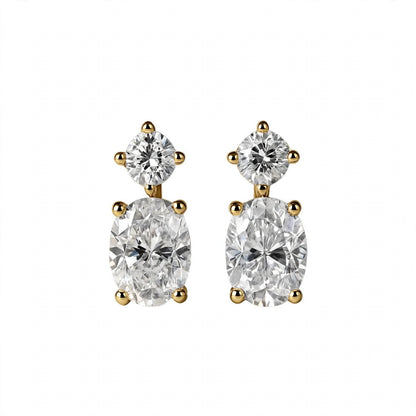 14K Rose Gold Two-Stone Oval and Round Diamond Drop Earrings