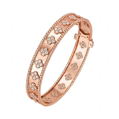 18K Yellow Gold Four-Leaf Clover Bangle Bracelet