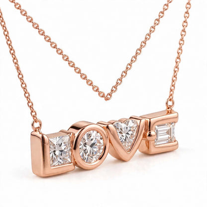 14K Yellow Gold Multi-Shape Diamond "LOVE" Pendant Necklace
