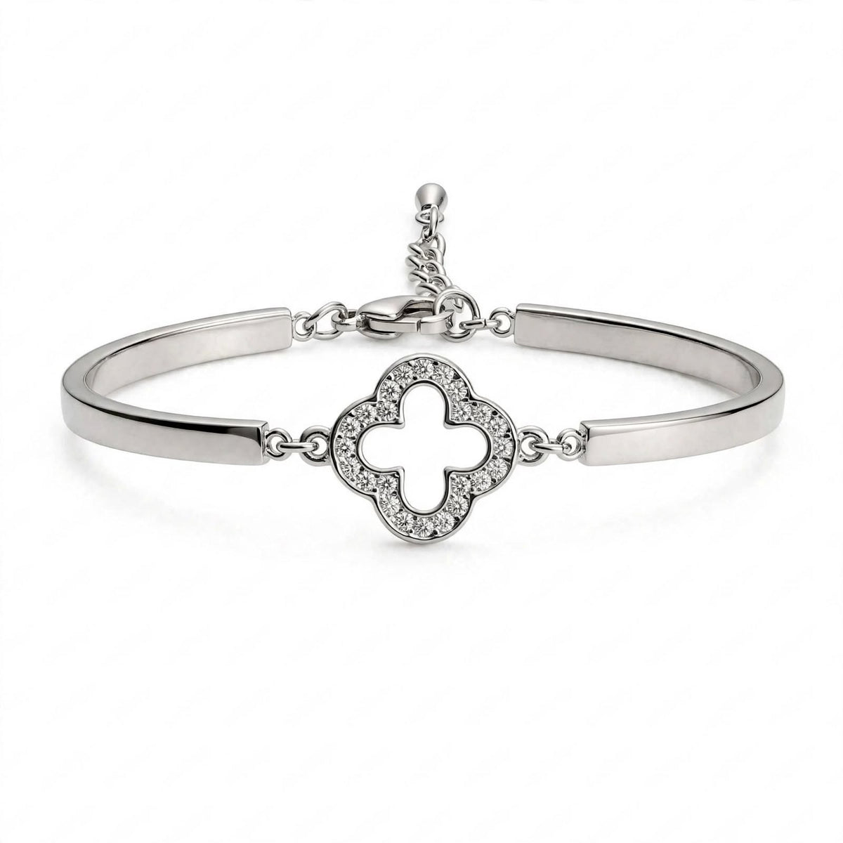 18K Yellow Gold Pavé Clover Bangle Bracelet