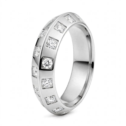 18K Rose Gold Checkerboard Bezel Square Set Round Diamond Ring