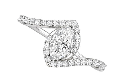 14K Yellow Gold Marquise Diamond Bypass Engagement Ring with Pavé Halo.