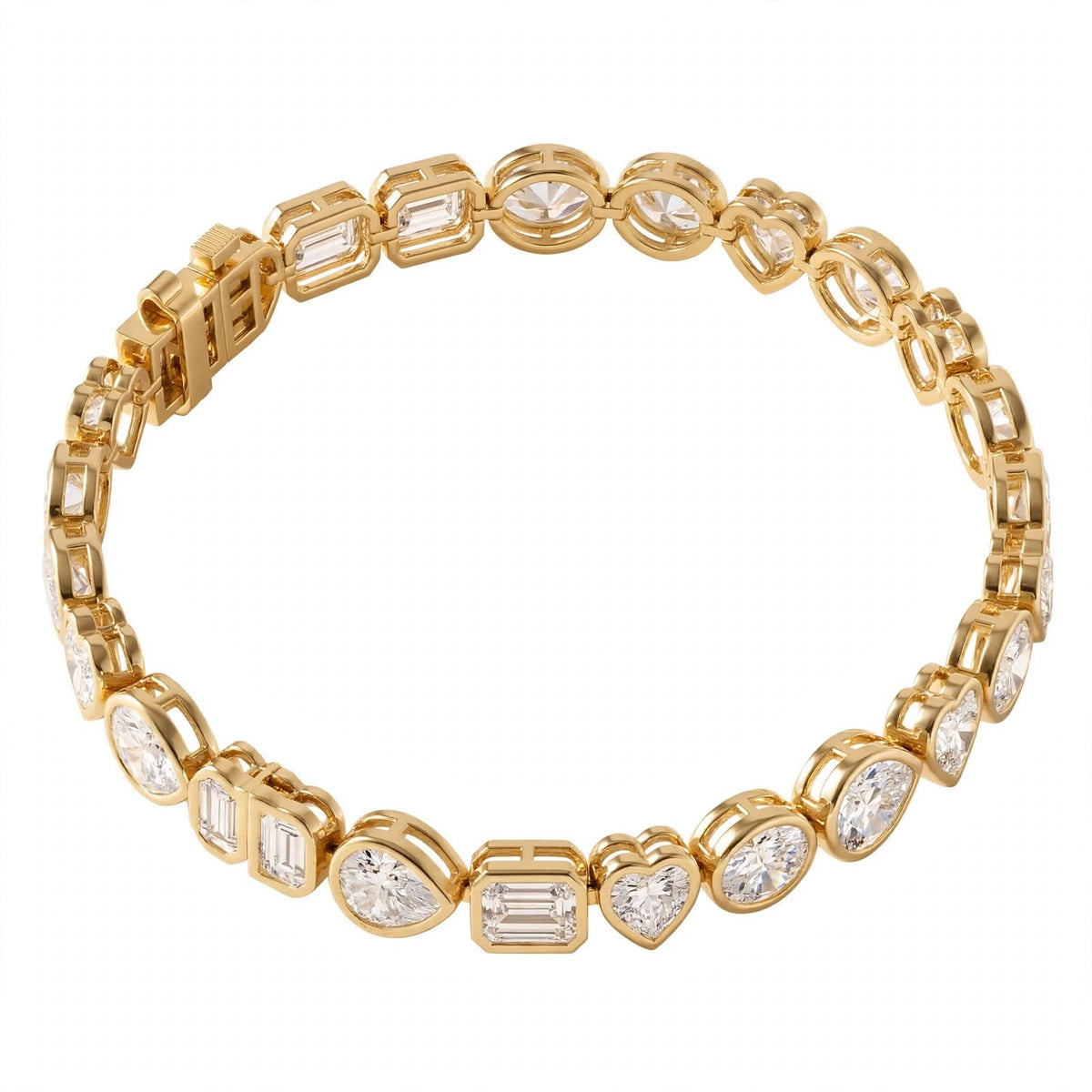 14K Yellow Gold Multi-Shape Bezel-Set Diamond Tennis Bracelet