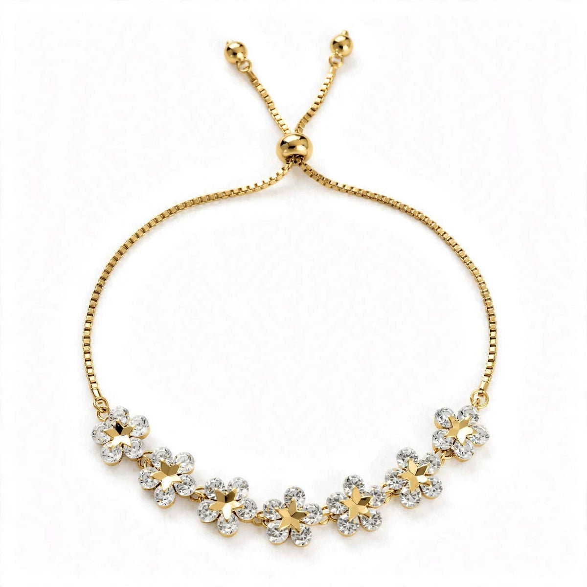 18K Rose Gold Crystal Flower Bolo Bracelet