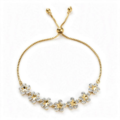 18K Rose Gold Crystal Flower Bolo Bracelet
