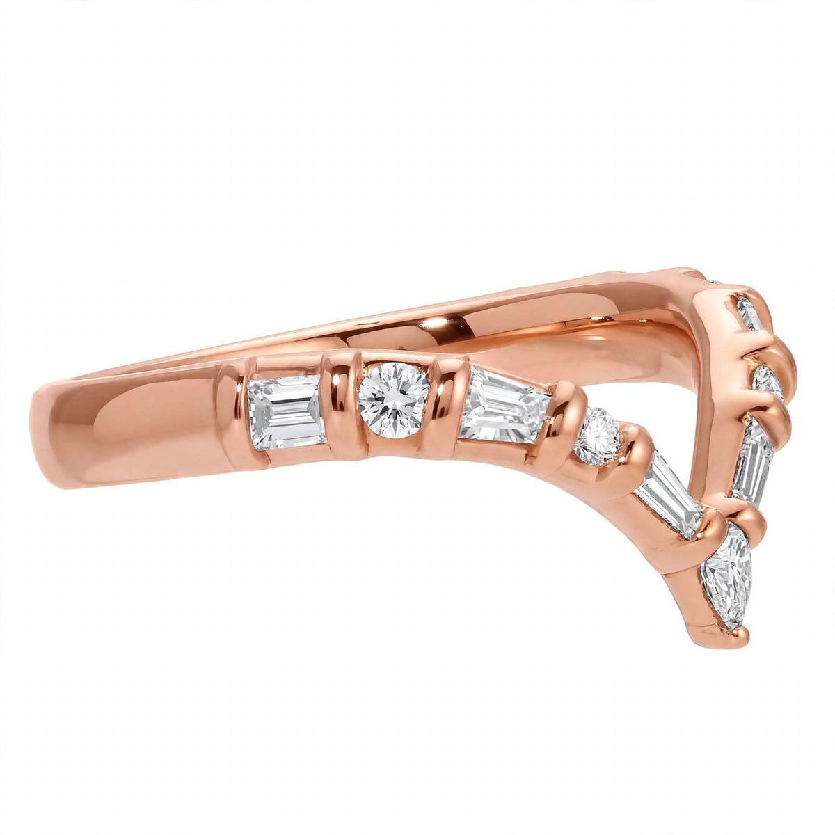 14K Yellow Gold Multi-Shape Diamond Chevron Contour Band