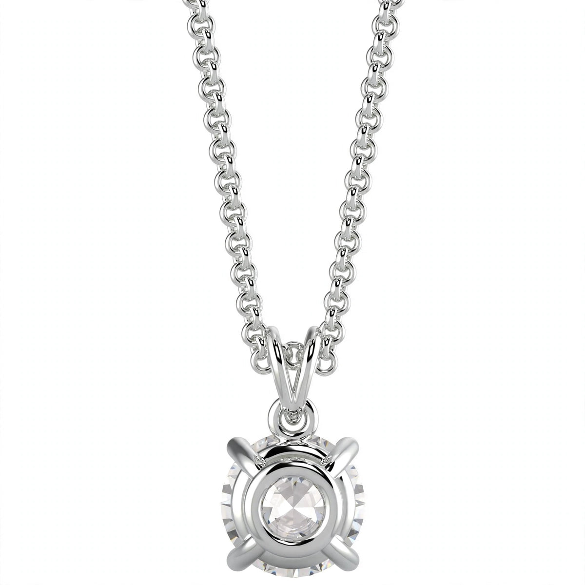 18K White Gold Round Cut Diamond Solitaire Pendant Necklace