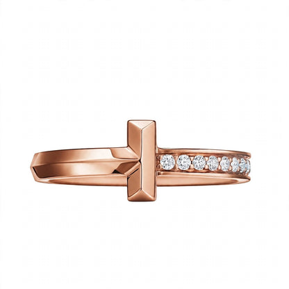 14K White Gold Geometric T-Bar Diamond Ring